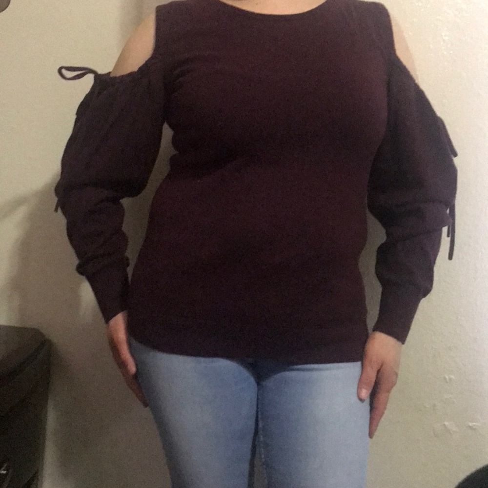 Burgundy cold shoulder sweater